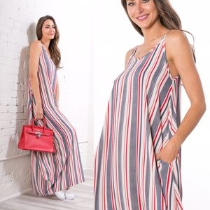 CLEARANCE🎉 Spag Strap Stripes Maxi Dress USA MADE